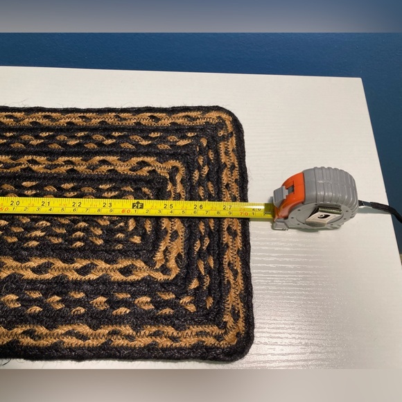 VHC Brands. Farmhouse. Country Woven Mat. Jute. Black. Tan. Cottage - Picture 4 of 9